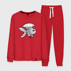 Костюм хлопковый мужской Рыбка под зонтом, цвет: красный