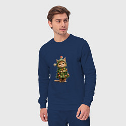 Костюм хлопковый мужской Кот в костюме новогодней елки, цвет: тёмно-синий — фото 2