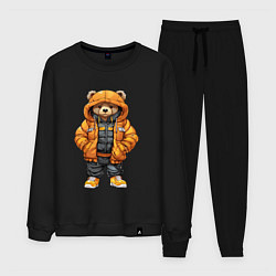 Костюм хлопковый мужской Медведь в тёплой куртке, цвет: черный