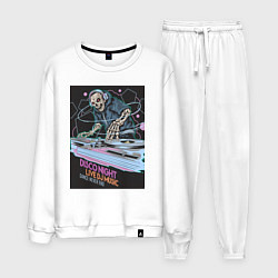 Костюм хлопковый мужской Диджей скелет в наушниках, цвет: белый