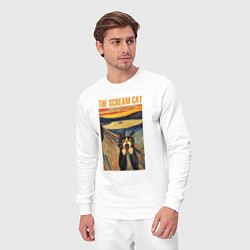 Костюм хлопковый мужской The scream cat art, цвет: белый — фото 2