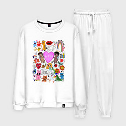 Костюм хлопковый мужской Y2K hope heart - cartoon pop art childrens drawing, цвет: белый