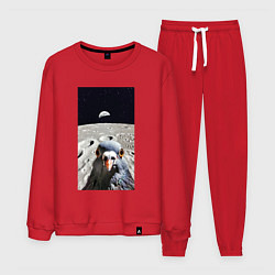 Костюм хлопковый мужской Голубь на луне делает селфи, цвет: красный