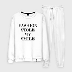 Костюм хлопковый мужской Надпись на английском: мода украла мою улыбку, цвет: белый