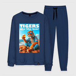 Костюм хлопковый мужской Tigers also like beer - ai art fantasy, цвет: тёмно-синий