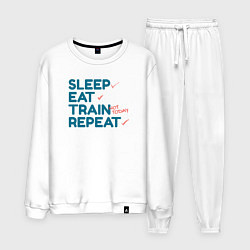 Костюм хлопковый мужской Eat sleep train repeat - blue and red, цвет: белый