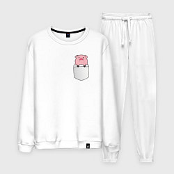 Костюм хлопковый мужской Розовый поросенок в кармане, цвет: белый