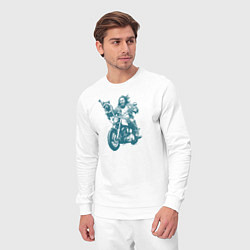 Костюм хлопковый мужской Енот с байкером на мотоцикле, цвет: белый — фото 2