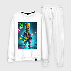 Костюм хлопковый мужской Барт Симпсон со скейтбордом под проливным дождём -, цвет: белый