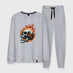 Костюм хлопковый мужской Череп в огне, цвет: меланж