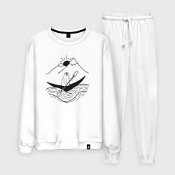 Костюм хлопковый мужской Мишка в лодке, цвет: белый