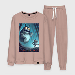 Мужской костюм Тоторо гонится за лесным длинноухим котом - хэллоу