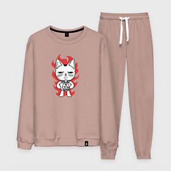 Костюм хлопковый мужской Дандадан - Турбо бабка yokai, цвет: пыльно-розовый