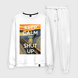 Костюм хлопковый мужской Успокойся и заткнись - девиз, цвет: белый