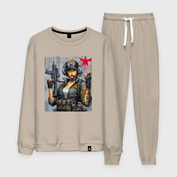 Костюм хлопковый мужской Cool military girl - graffiti, цвет: миндальный