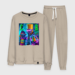 Костюм хлопковый мужской Скейтбордист Барт Симпсон в кибермаске - неоновое, цвет: миндальный