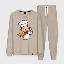 Костюм хлопковый мужской Поварёнок с пиццей, цвет: миндальный