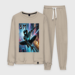 Костюм хлопковый мужской Neon Spider-man - ai art fantasy, цвет: миндальный