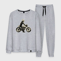 Костюм хлопковый мужской Скелет мотоциклист, цвет: меланж
