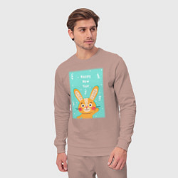 Костюм хлопковый мужской Новогодний милый заяц, цвет: пыльно-розовый — фото 2