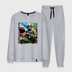 Костюм хлопковый мужской Shark and warrior - graffiti, цвет: меланж