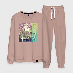Костюм хлопковый мужской Крымский лес японскими иероглифами, цвет: пыльно-розовый