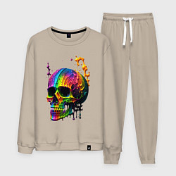 Костюм хлопковый мужской Череп в краске, цвет: миндальный