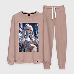 Костюм хлопковый мужской Девушка с пистолетом с киберимплантами, цвет: пыльно-розовый