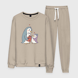 Костюм хлопковый мужской Парочка влюбленных пингвинов, цвет: миндальный