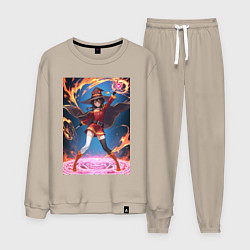 Костюм хлопковый мужской Мегумин колдует взрывную магию, цвет: миндальный
