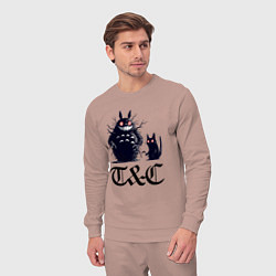Костюм хлопковый мужской Totoro and black cat - anime, цвет: пыльно-розовый — фото 2