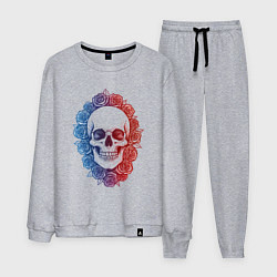 Костюм хлопковый мужской Череп и сине-красные розы, цвет: меланж