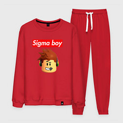 Костюм хлопковый мужской Sigma boy roblox head - мем Роблокс Сигма бой, цвет: красный