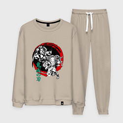 Костюм хлопковый мужской Клинок рассекающий демонов Незуко и Тандзиро круг, цвет: миндальный