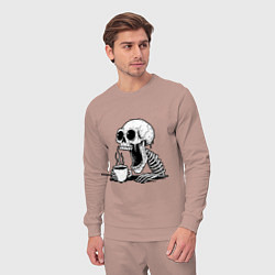 Костюм хлопковый мужской Skeleton with coffee, цвет: пыльно-розовый — фото 2