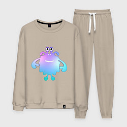 Костюм хлопковый мужской Monster cartoon blue purple, цвет: миндальный