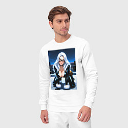 Костюм хлопковый мужской Черная кошка на крыше небоскреба, цвет: белый — фото 2