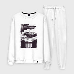 Костюм хлопковый мужской Ретро постер с спорткаром, цвет: белый