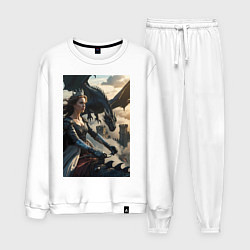 Костюм хлопковый мужской Королева летит на драконе, цвет: белый