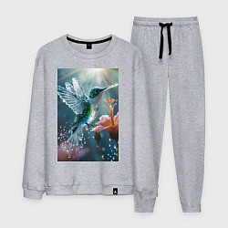 Костюм хлопковый мужской Колибри летает у цветка, цвет: меланж