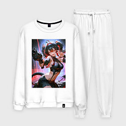 Костюм хлопковый мужской Девушка-демон с пистолетом, цвет: белый