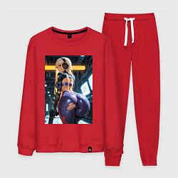 Костюм хлопковый мужской Девушка с оружием в киберпанк стиле, цвет: красный