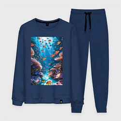 Костюм хлопковый мужской Подводный коралловый риф с рыбками, цвет: тёмно-синий