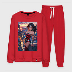 Мужской костюм Чудо-женщина с городским фоном в стиле комиксов