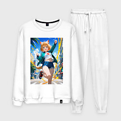 Костюм хлопковый мужской Позитивная лисичка поднимающая настроение, цвет: белый