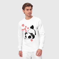 Костюм хлопковый мужской Цветочная панда, цвет: белый — фото 2