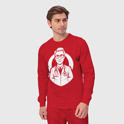 Костюм хлопковый мужской Врач с улыбкой и стетоскопом, цвет: красный — фото 2