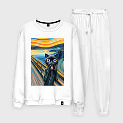 Костюм хлопковый мужской Пантера кричит - мем нейросеть, цвет: белый