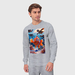 Костюм хлопковый мужской Рыбка клоун плавает с черепахами, цвет: меланж — фото 2