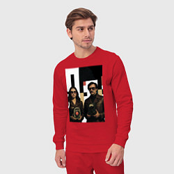 Костюм хлопковый мужской Мужчина и женщина с гаджетами поп-арт ретро-футури, цвет: красный — фото 2